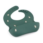 Petite&Mars - Baveta moale Take&Match, Reglabil, Cu buzunar colector, Silicon, Fara BPA, 6 luni+, Model dinozauri, Verde BYN706717