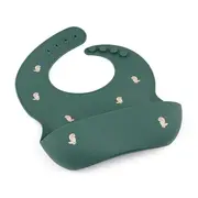 Petite&Mars - Baveta moale Take&Match, Reglabil, Cu buzunar colector, Silicon, Fara BPA, 6 luni+, Model dinozauri, Verde BYN706717