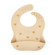 Petite&Mars - Baveta moale Take&Match, Reglabil, Cu buzunar colector, Silicon, Fara BPA, 6 luni+, Model fluturasi, Bej BYN706718
