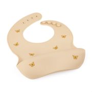Petite&Mars - Baveta moale Take&Match, Reglabil, Cu buzunar colector, Silicon, Fara BPA, 6 luni+, Model fluturasi, Bej BYN706718