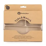 Petite&Mars - Farfurie compartimentata Take&Match, Ovala, Cu ventuza si 3 compartimente, Silicon, Fara BPA, 630 ml, 6 luni+, Bej BYN717818