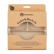 Petite&Mars - Farfurie compartimentata Take&Match, Rotunda, Cu ventuza si 3 compartimente, Silicon, Fara BPA, 500 ml, 6 luni+, Bej BYN715818