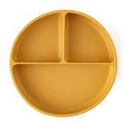 Petite&Mars - Farfurie compartimentata Take&Match, Rotunda, Cu ventuza si 3 compartimente, Silicon, Fara BPA, 500 ml, 6 luni+, Galben BYN715819