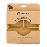 Petite&Mars - Farfurie compartimentata Take&Match, Rotunda, Cu ventuza si 3 compartimente, Silicon, Fara BPA, 500 ml, 6 luni+, Galben BYN715819