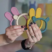 Petite&Mars - Inel pentru dentitie, Iepuras, Moale, Efect calmant al gingiilor, Silicon, Fara BPA, 0 luni+, Roz BYN723820