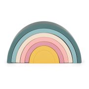 Petite&Mars - Jucarie pentru stivuire, Curcubeu, 14x7.5x5 cm, Silicon, Fara BPA, 6 piese, 12 luni+, Verde BYN599817