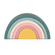 Petite&Mars - Jucarie pentru stivuire, Curcubeu, 14x7.5x5 cm, Silicon, Fara BPA, 6 piese, 12 luni+, Verde BYN599817