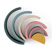 Petite&Mars - Jucarie pentru stivuire, Curcubeu, 14x7.5x5 cm, Silicon, Fara BPA, 6 piese, 12 luni+, Verde BYN599817