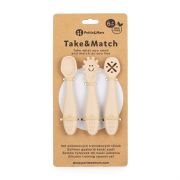 Petite&Mars - Set 3 lingurite, Diverse forme, Pentru supa, paste, alimente usoare, Dezvolta simturile si abilitatile senzoriale, Silicon, Fara BPA, 6 luni+, Bej BYN721818