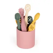 Petite&Mars - Set 3 lingurite, Diverse forme, Pentru supa, paste, alimente usoare, Dezvolta simturile si abilitatile senzoriale, Silicon, Fara BPA, 6 luni+, Bej BYN721818
