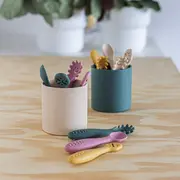 Petite&Mars - Set 3 lingurite, Diverse forme, Pentru supa, paste, alimente usoare, Dezvolta simturile si abilitatile senzoriale, Silicon, Fara BPA, 6 luni+, Bej BYN721818