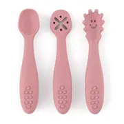 Petite&Mars - Set 3 lingurite, Diverse forme, Pentru supa, paste, alimente usoare, Dezvolta simturile si abilitatile senzoriale, Silicon, Fara BPA, 6 luni+, Roz BYN721820