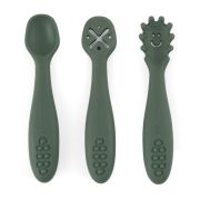 Petite&Mars - Set 3 lingurite, Diverse forme, Pentru supa, paste, alimente usoare, Dezvolta simturile si abilitatile senzoriale, Silicon, Fara BPA, 6 luni+, Verde BYN721817