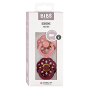 Bibs - set 2 suzete boheme latex, tetina rotunda, 0 luni +-dusty pink/elderberry bbb230136