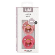 Bibs - set 2 suzete colour latex, tetina rotunda, 0 luni +-dusty pink/coral bbb110446
