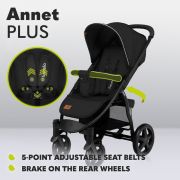 Lionelo - Carucior sport Annet Plus, De la nastere, Cu accesorii si capotina XXL reglabila, 0 - 22 Kg, Conform cu standardele europene de securitate EN1888-1 si EN1888-2, Verde BYNLO-ANNET_PLUS_GREEN_FOREST