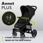 Lionelo - Carucior sport Annet Plus, De la nastere, Cu accesorii si capotina XXL reglabila, 0 - 22 Kg, Conform cu standardele europene de securitate EN1888-1 si EN1888-2, Verde BYNLO-ANNET_PLUS_GREEN_FOREST