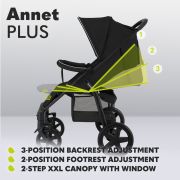 Lionelo - Carucior sport Annet Plus, De la nastere, Cu accesorii si capotina XXL reglabila, 0 - 22 Kg, Conform cu standardele europene de securitate EN1888-1 si EN1888-2, Verde BYNLO-ANNET_PLUS_GREEN_FOREST