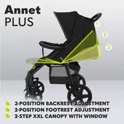 Lionelo - Carucior sport Annet Plus, De la nastere, Cu accesorii si capotina XXL reglabila, 0 - 22 Kg, Conform cu standardele europene de securitate EN1888-1 si EN1888-2, Verde BYNLO-ANNET_PLUS_GREEN_FOREST