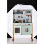 Bucatarie pentru copii, Mini Chef, Din lemn, Cu efecte de sunet si lumina, Cu accesorii, 70 x 30 x 104 cm, Free2Play BYN80579