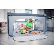 Lionelo - Tarc de joaca Willow, Pliere compacta, Include sacosa depozitare, Din plasa, Cu doua intrari laterale, Cu fermoar, Cu ventuze, Gri BYNLO-WILLOW_GREY_CONCRETE