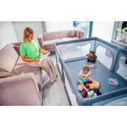 Lionelo - Tarc de joaca Willow, Pliere compacta, Include sacosa depozitare, Din plasa, Cu doua intrari laterale, Cu fermoar, Cu ventuze, Gri BYNLO-WILLOW_GREY_CONCRETE