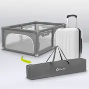 Lionelo - Tarc de joaca Willow, Pliere compacta, Include sacosa depozitare, Din plasa, Cu doua intrari laterale, Cu fermoar, Cu ventuze, Gri BYNLO-WILLOW_GREY_CONCRETE
