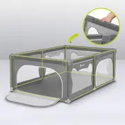 Lionelo - Tarc de joaca Willow, Pliere compacta, Include sacosa depozitare, Din plasa, Cu doua intrari laterale, Cu fermoar, Cu ventuze, Gri BYNLO-WILLOW_GREY_CONCRETE