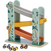 Pista de masini, Din lemn, Cu 3 masinute incluse, 26.9 x 23.6 x 7 cm, Free2Play, Safari BYN80654