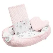 Set 3 piese Luxury, Baby Nest cu doua fete, Cu paturica si pernuta in forma de inima, New Baby, Minky Bears Pink BYN42979