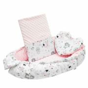 Set 3 piese Luxury, Baby Nest cu doua fete, Cu paturica si pernuta in forma de inima, New Baby, Minky Bears Pink BYN42979