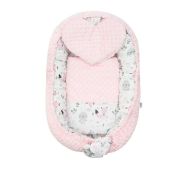Set 3 piese Luxury, Baby Nest cu doua fete, Cu paturica si pernuta in forma de inima, New Baby, Minky Bears Pink BYN42979