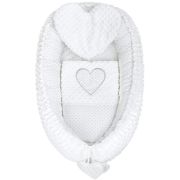 Set 3 piese Luxury, Baby Nest cu doua fete, Cu paturica si pernuta in forma de inima, New Baby, Minky Heart White BYN37140