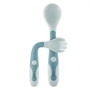Tacamuri flexibile pentru copii, lingurita si furculita, fara BPA, albastru, 6+ luni, Reer 23033