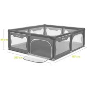 Tarc de joaca copii, Lionelo, Willow XL,180 x 200 cm, Pliere compacta, Include geanta de transport, Din plasa, Cu doua intrari laterale si fermoar, Cu ventuze pentru stabilitate, Conform cu EN 12227:2010, Gri BYNLO-WILLOW_XL_GREY_CONCRETE