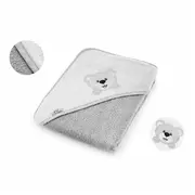 Prosop de baie, Bocioland, Cu gluga, 100% bumbac, 80x80 cm, Teddy Bear, Grey BYNBL021