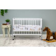 Patut din lemn,120x60 cm, Din lemn de pin si mdf, Stabil si rezistent, Inaltime saltea reglabila pe 3 nivele, Laterala cu 3 bete detasabile, EN716-1, EN716-2, Alb, Qmini, Maya + Saltea 10 cm BYNQMMAY10CM01AL