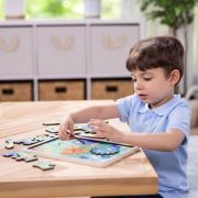 Puzzle educativ din lemn, cu rotite dintate, oceanul, 8 piese, pentru copii 3 ani+, melissa&doug 31003 - okemd31003