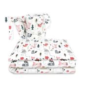 Lenjerie patut cu 3 piese, MimiNu, Pentru patut 120x60 cm, Cu protectie laterala, Din bumbac certificat Oeko Tex Standard 100, Design, Fox BYN6426972024778