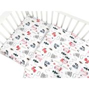 Lenjerie patut cu 3 piese, MimiNu, Pentru patut 120x60 cm, Cu protectie laterala, Din bumbac certificat Oeko Tex Standard 100, Design, Fox BYN6426972024778