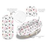 Set pentru landou/cosulet, MimiNu, Cu protectie, saltea si pernuta, Din bumbac certificat Oeko Tex Standard 100, Design, Fox BYN6426972024853