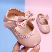 Pantofiori roz pudra cu fundita si danteluta MDBA11-3-p24