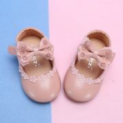 Pantofiori roz pudra cu fundita si danteluta MDBA11-3-p24