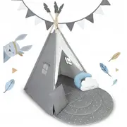 Cort de joaca pentru copii cu ghirlanda, salteluta si 3 pernite nukido 116 x 116 x 165 cm - gri edeedi740600