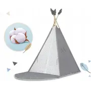 Cort de joaca pentru copii cu ghirlanda, salteluta si 3 pernite nukido 116 x 116 x 165 cm - gri edeedi740600