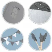 Cort de joaca pentru copii cu ghirlanda, salteluta si 3 pernite nukido 116 x 116 x 165 cm - gri edeedi740600