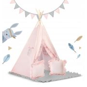 Cort de joaca pentru copii cu ghirlanda si 2 pernite nukido 116 x 116 x 165 cm - roz edeedi740602