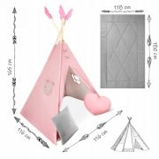 Cort de joaca pentru copii cu ghirlanda si 2 pernite nukido 116 x 116 x 165 cm - roz edeedi740604