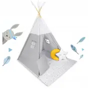 Cort de joaca pentru copii cu salteluta si 3 pernite nukido 116 x 116 x 165 cm - gri edeedi740601