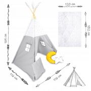 Cort de joaca pentru copii cu salteluta si 3 pernite nukido 116 x 116 x 165 cm - gri edeedi740601